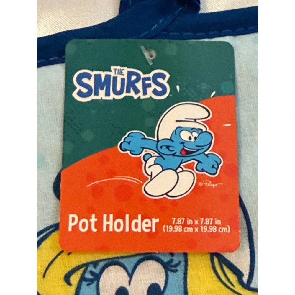 The Smurfs 3pc Kitchen Set NWT Oven Mitt Kitchen Towel Pot Holder Blue White